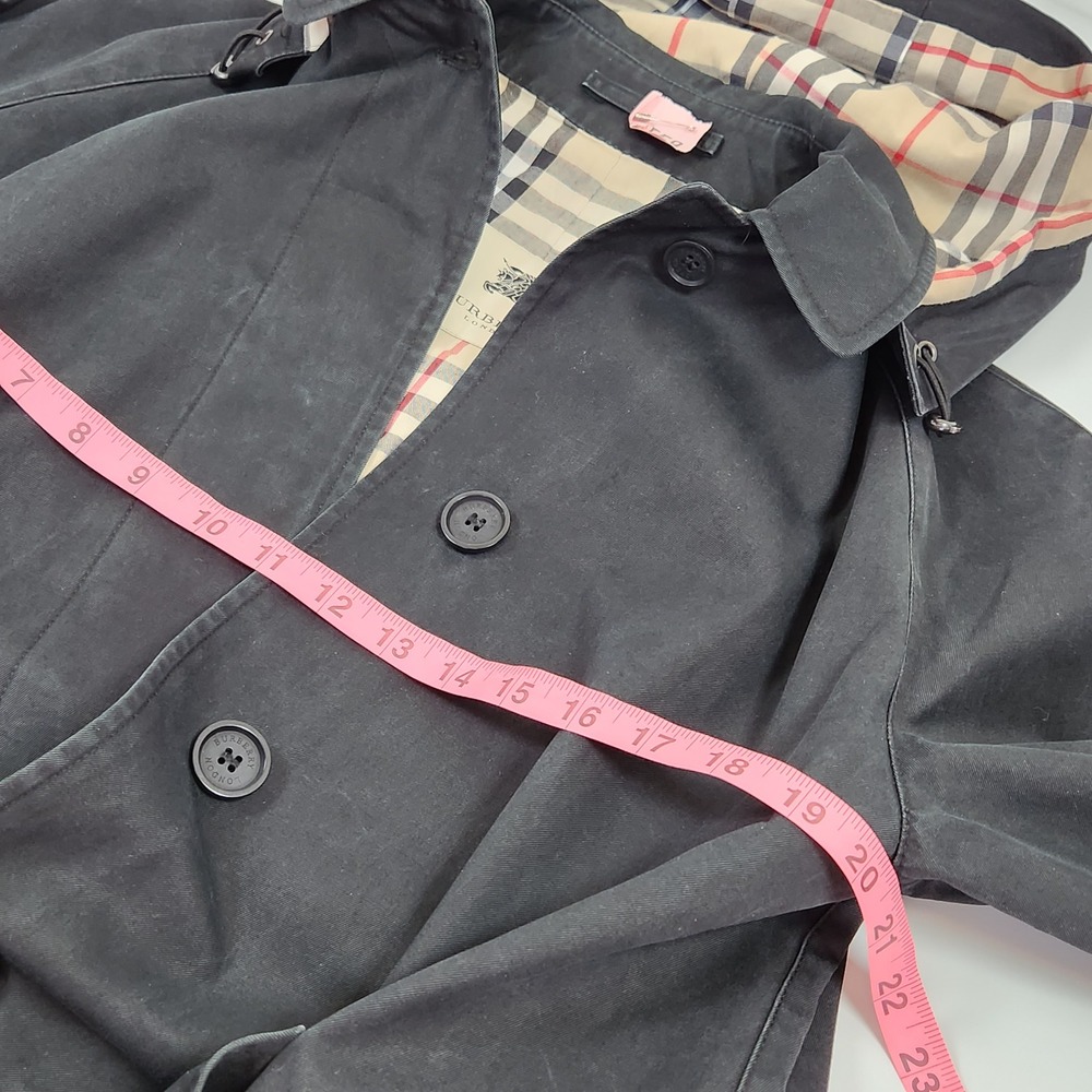 Vintage Burberry London Black Hooded Trench Coat Nova Check Lining Cotton Jacket - Picture 6 of 12